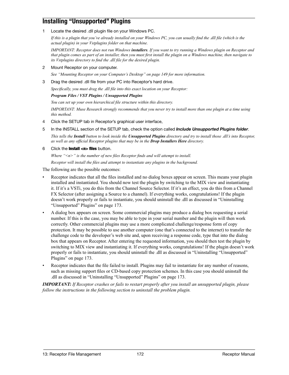Installing “unsupported” plugins | Muse Research Receptor manual v1.2 User Manual | Page 172 / 194