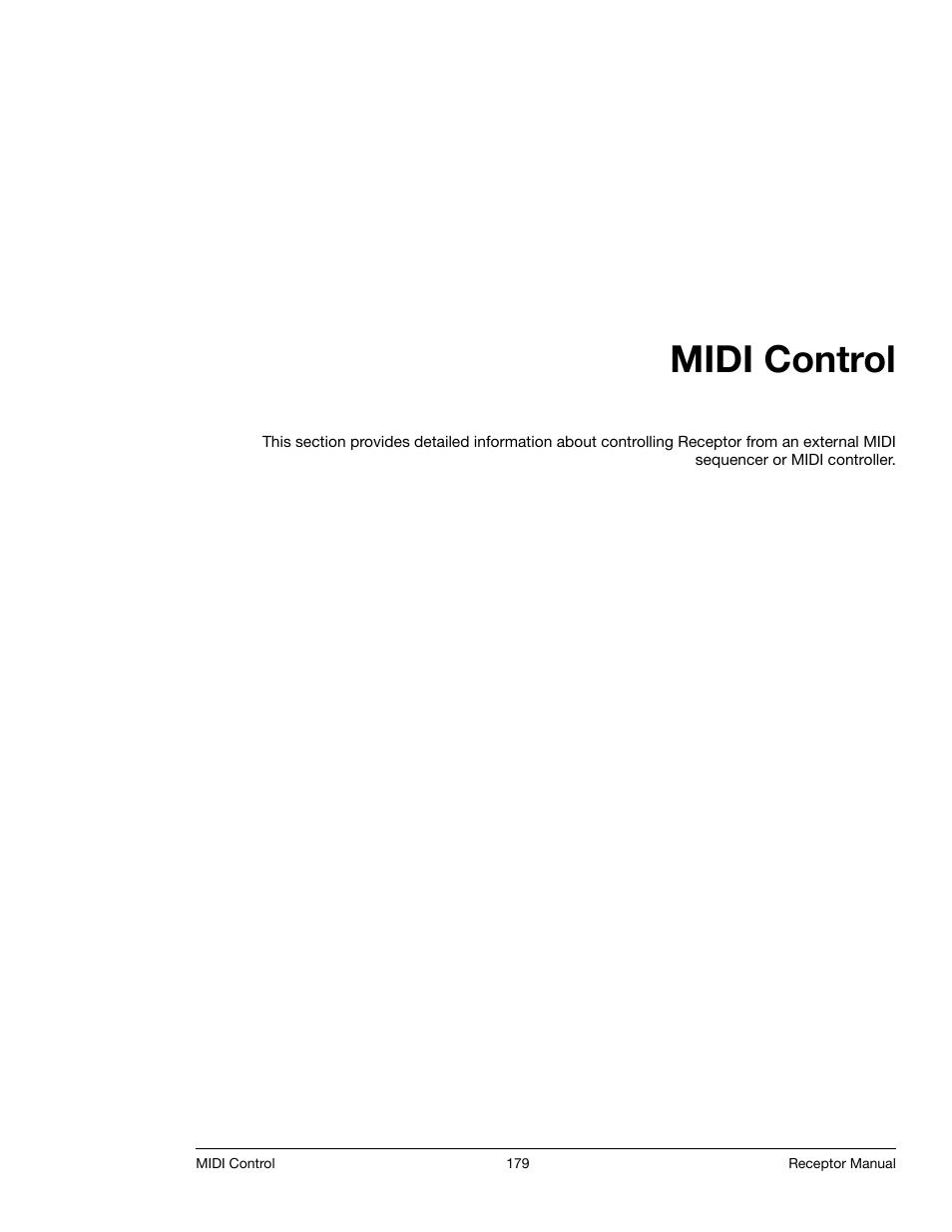 Midi control, Midi control 179 | Muse Research Receptor manual v1.2 User Manual | Page 179 / 194