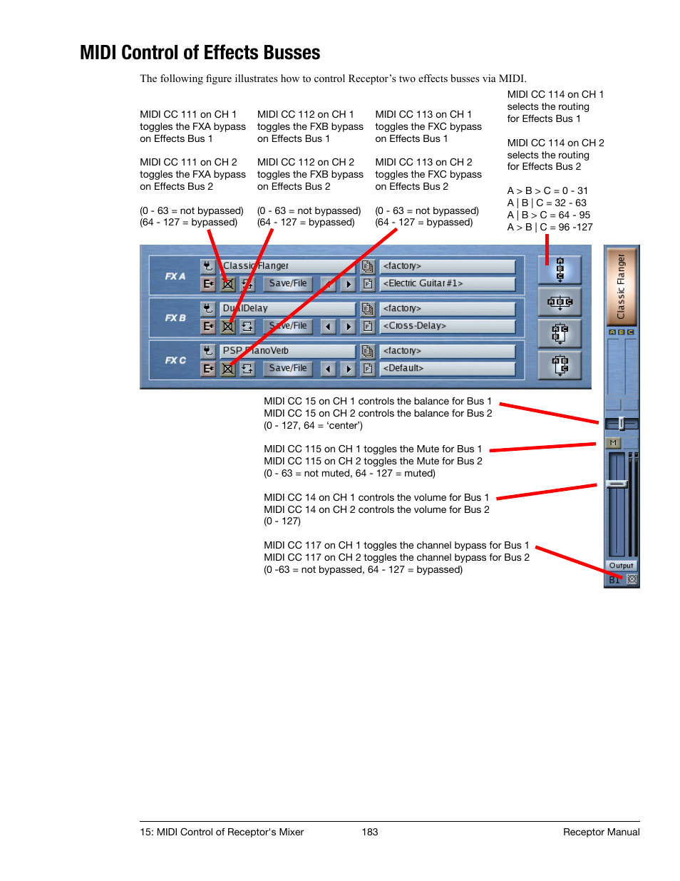 Midi control of effects busses | Muse Research Receptor manual v1.2 User Manual | Page 183 / 194