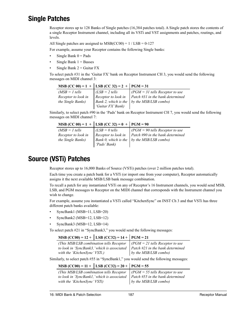 Single patches, Source (vsti) patches | Muse Research Receptor manual v1.2 User Manual | Page 187 / 194
