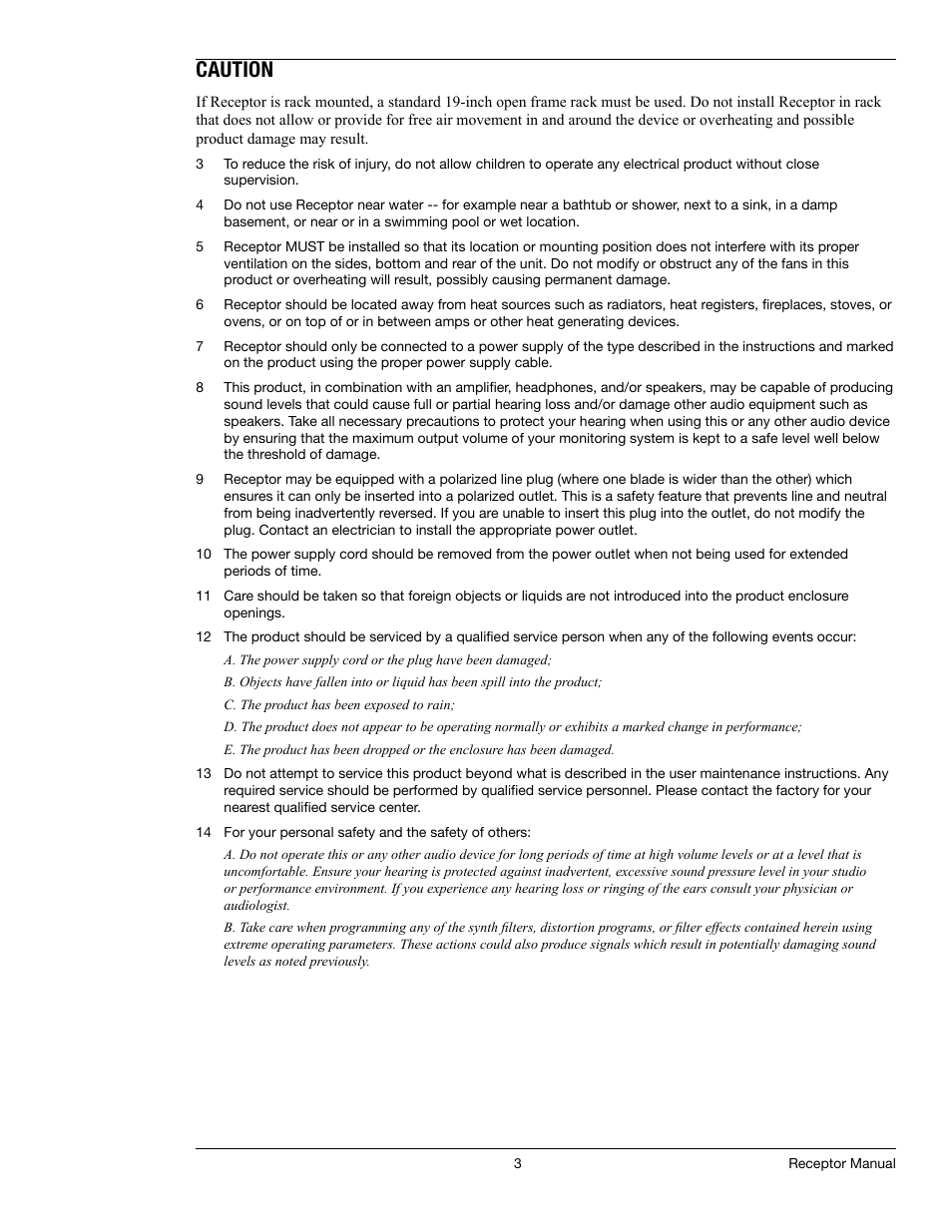 Caution | Muse Research Receptor manual v1.2 User Manual | Page 3 / 194
