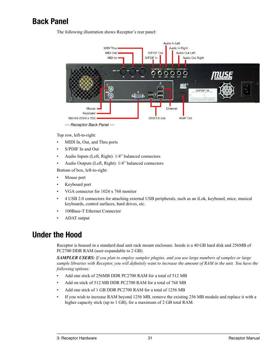 Back panel, Under the hood | Muse Research Receptor manual v1.2 User Manual | Page 31 / 194