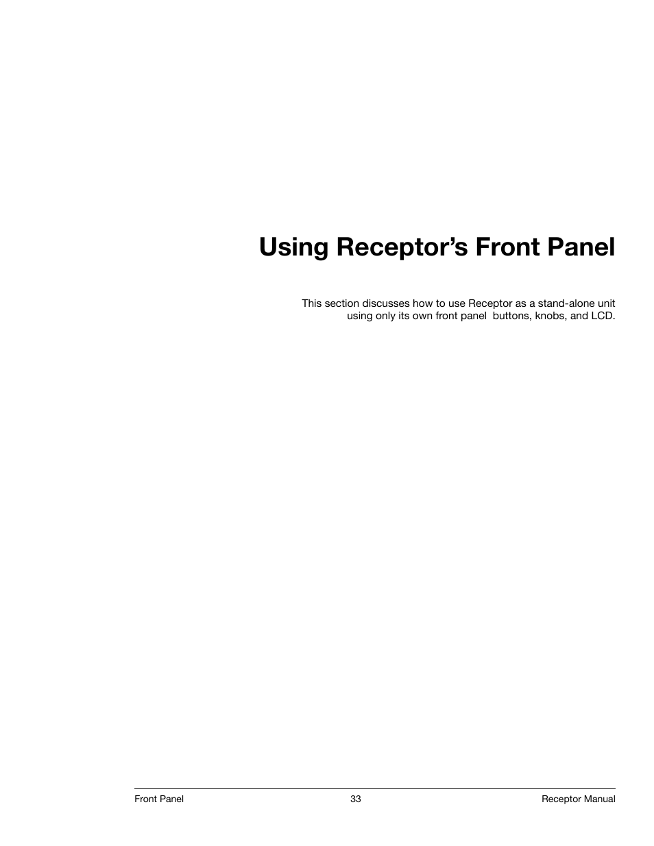Using receptor’s front panel, Using receptor’s front panel 33 | Muse Research Receptor manual v1.2 User Manual | Page 33 / 194