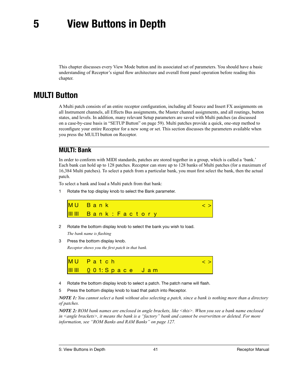 5 view buttons in depth, Multi button, Multi: bank | View buttons in depth, 5view buttons in depth | Muse Research Receptor manual v1.2 User Manual | Page 41 / 194