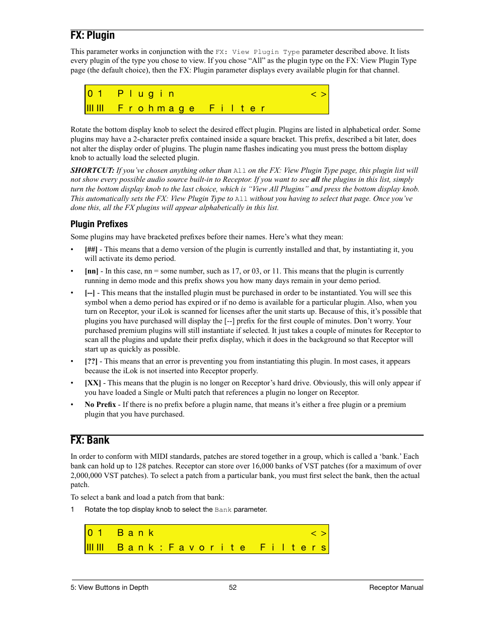 Fx: plugin, Fx: bank | Muse Research Receptor manual v1.2 User Manual | Page 52 / 194