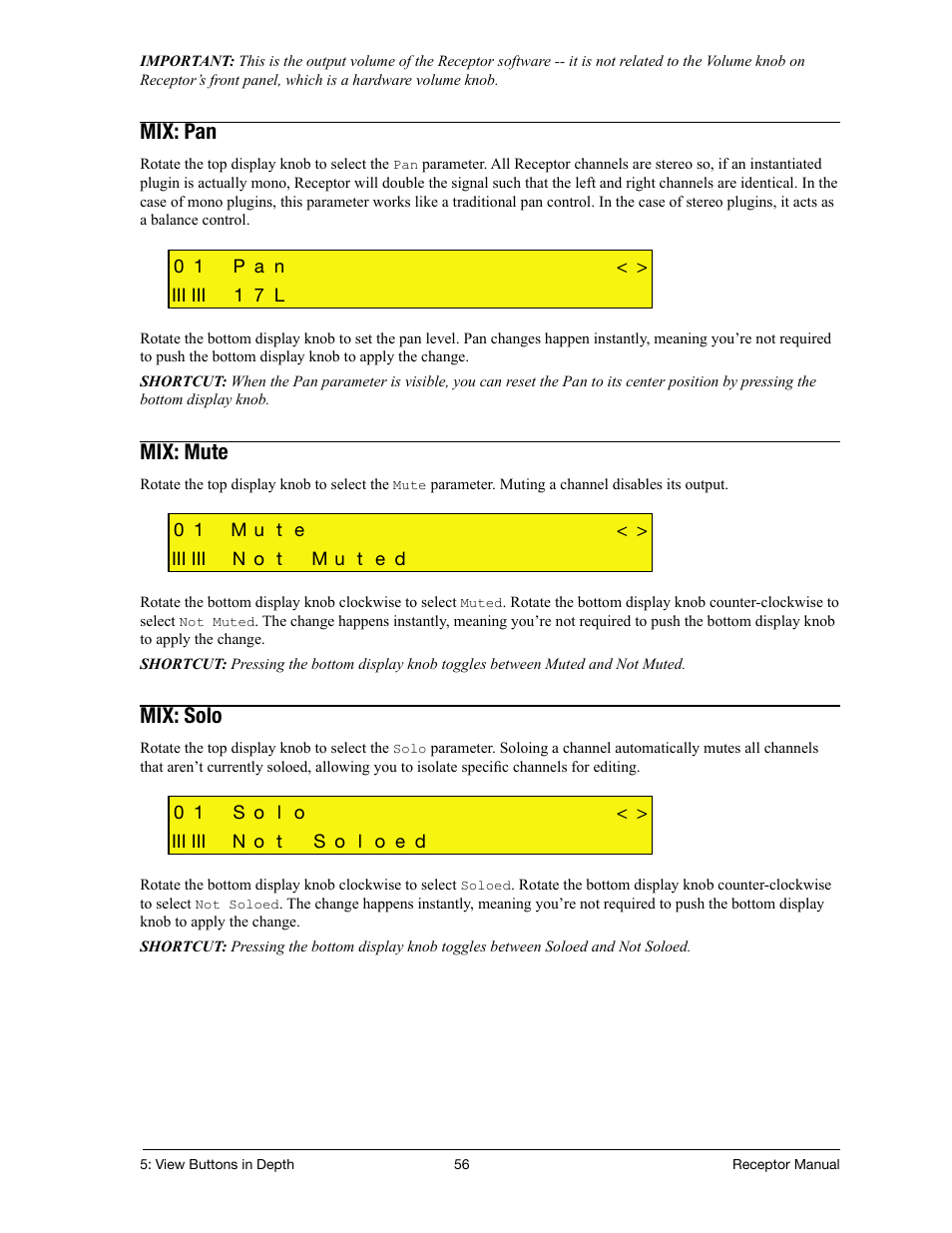Mix: pan, Mix: mute, Mix: solo | Muse Research Receptor manual v1.2 User Manual | Page 56 / 194