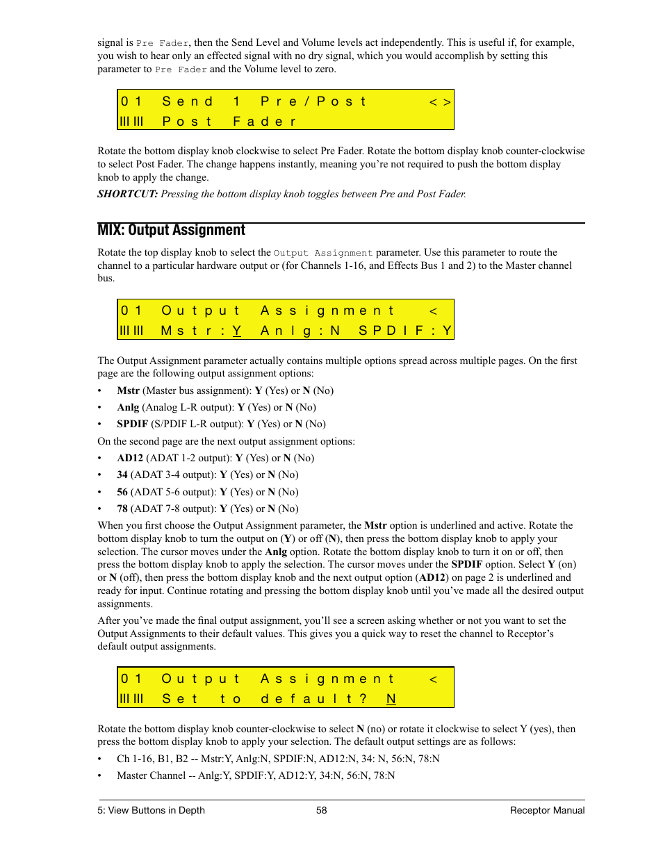 Mix: output assignment | Muse Research Receptor manual v1.2 User Manual | Page 58 / 194