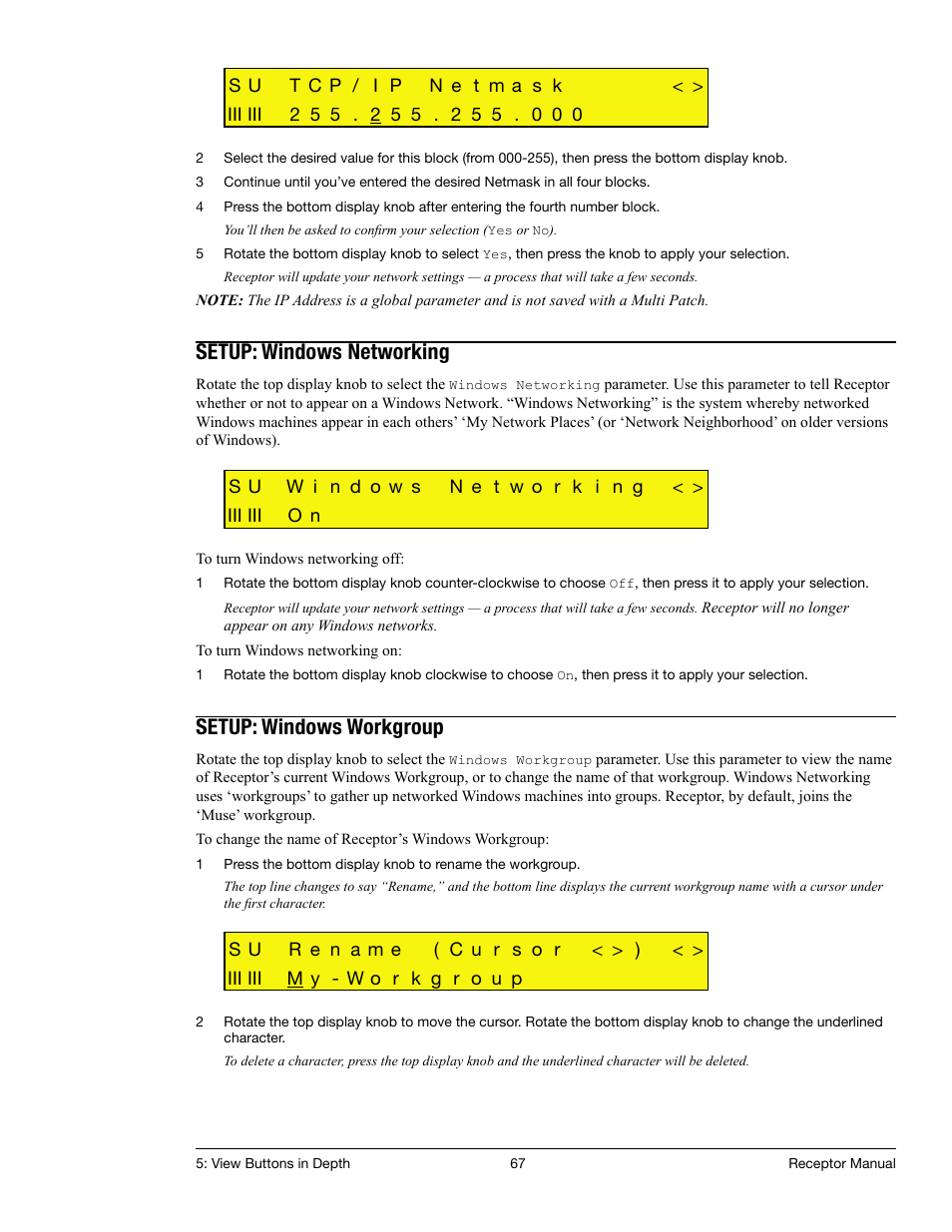 Setup: windows networking, Setup: windows workgroup | Muse Research Receptor manual v1.2 User Manual | Page 67 / 194