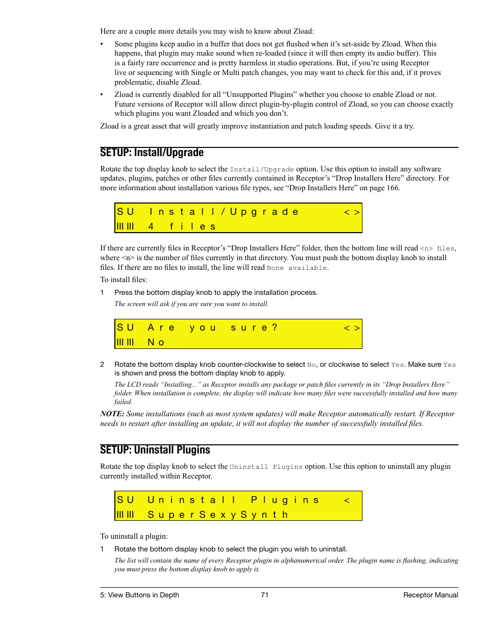 Setup: install/upgrade, Setup: uninstall plugins | Muse Research Receptor manual v1.2 User Manual | Page 71 / 194