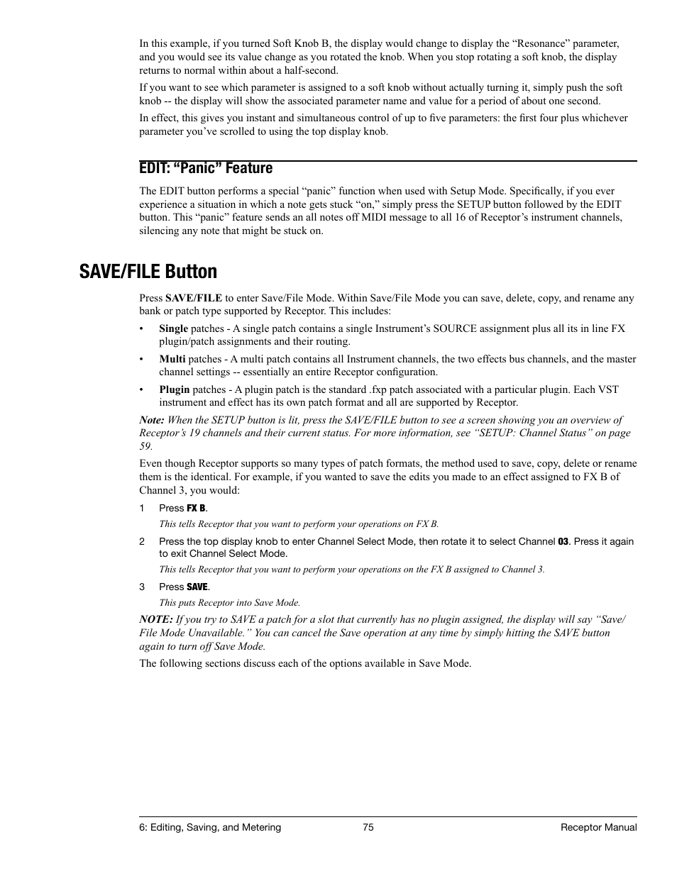 Edit: “panic” feature, Save/file button | Muse Research Receptor manual v1.2 User Manual | Page 75 / 194