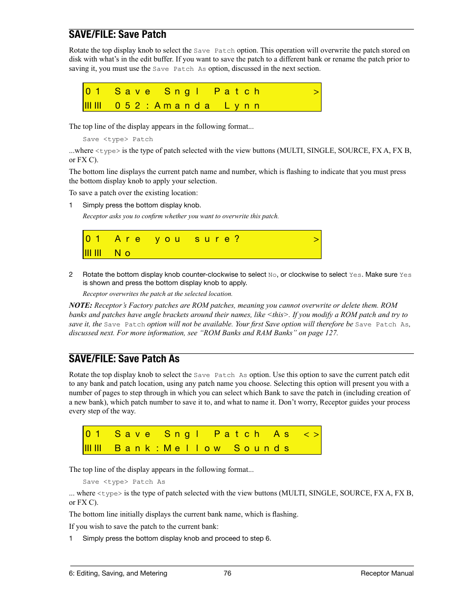 Save/file: save patch, Save/file: save patch as | Muse Research Receptor manual v1.2 User Manual | Page 76 / 194
