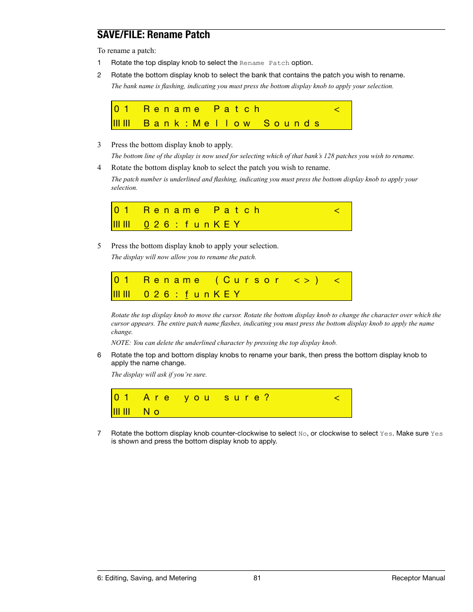 Save/file: rename patch | Muse Research Receptor manual v1.2 User Manual | Page 81 / 194