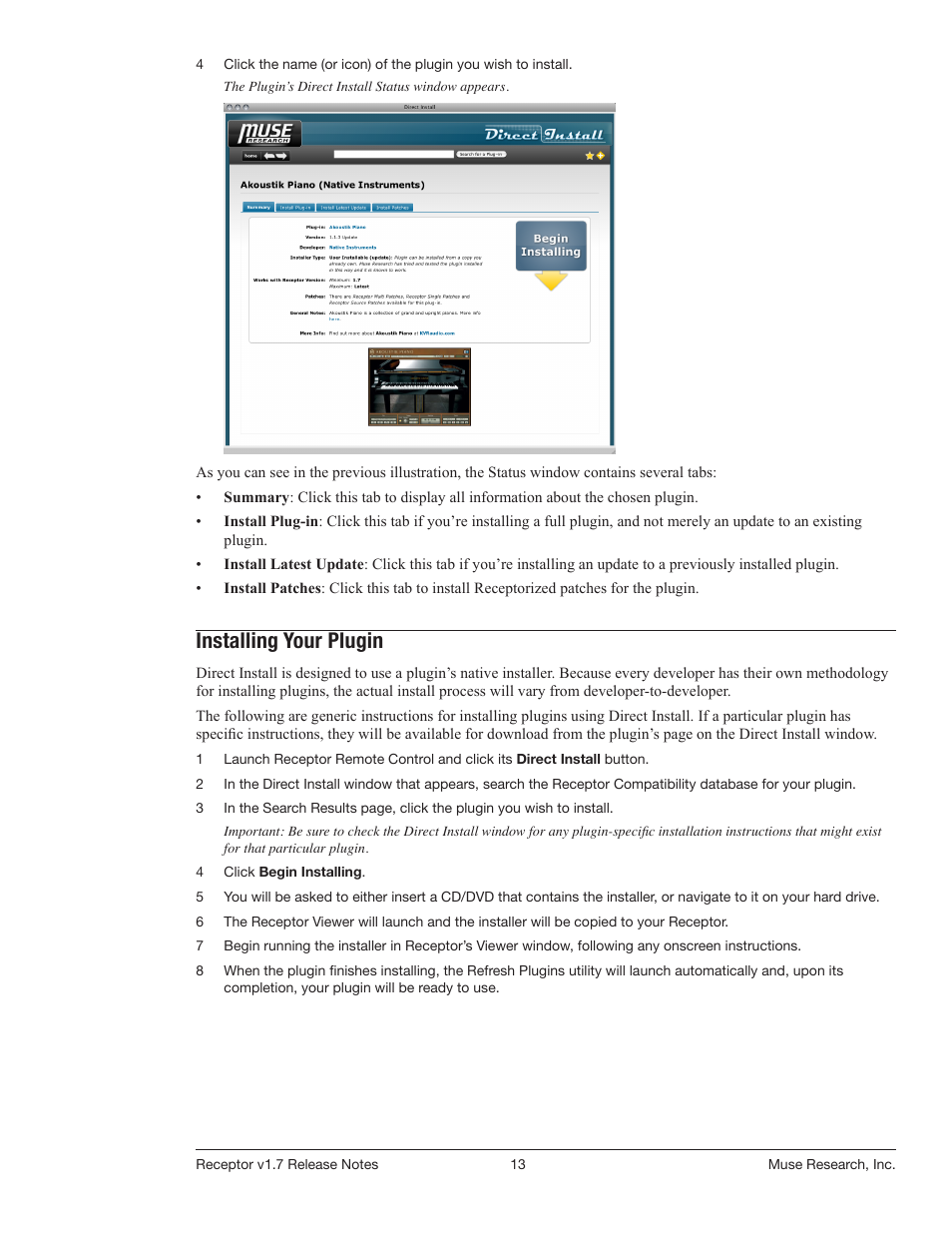 Installing your plugin | Muse Research Receptor v1.7 Release Notes User Manual | Page 13 / 62