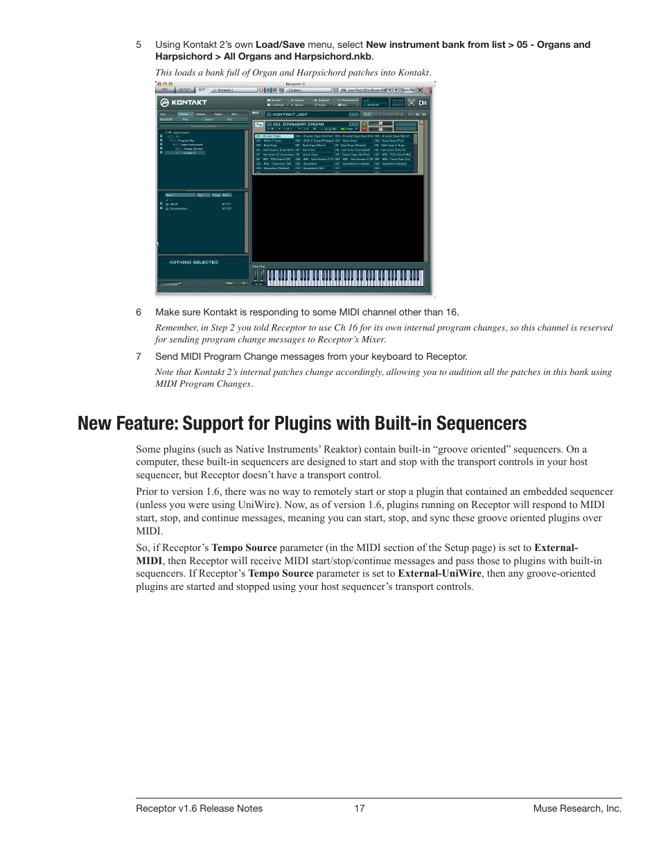 New: support for plugins with built-in sequencers | Muse Research Receptor v1.7 Release Notes User Manual | Page 17 / 62