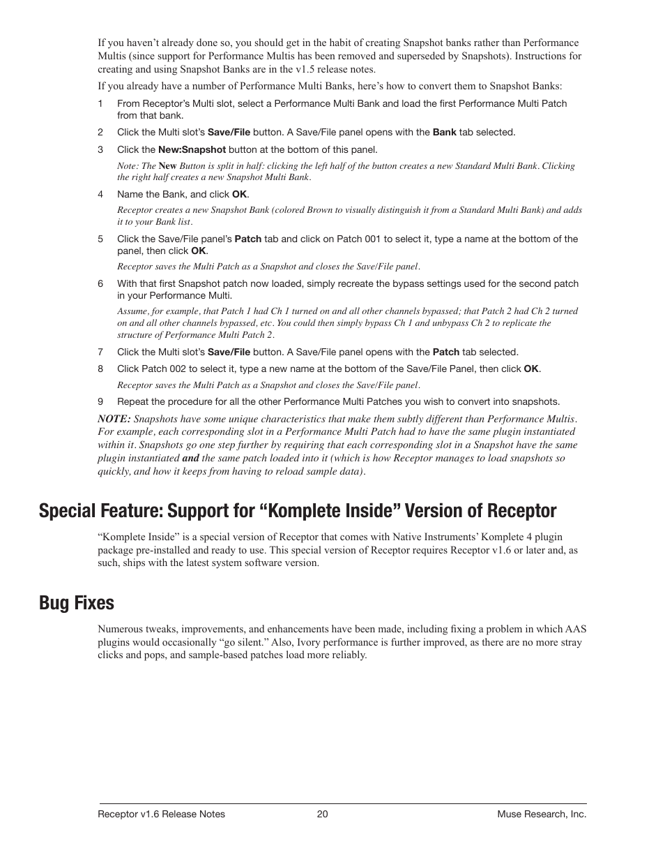 Bug fixes | Muse Research Receptor v1.7 Release Notes User Manual | Page 20 / 62