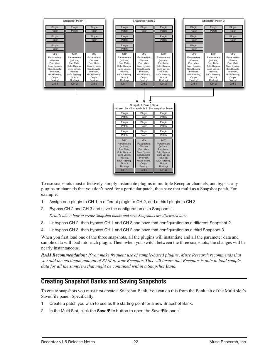 Creating snapshot banks and saving snapshots | Muse Research Receptor v1.7 Release Notes User Manual | Page 22 / 62