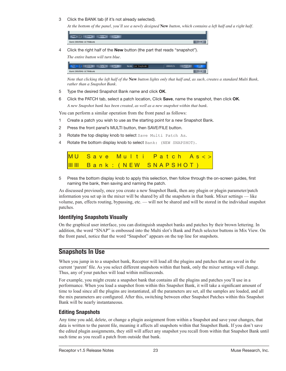 Snapshots in use | Muse Research Receptor v1.7 Release Notes User Manual | Page 23 / 62