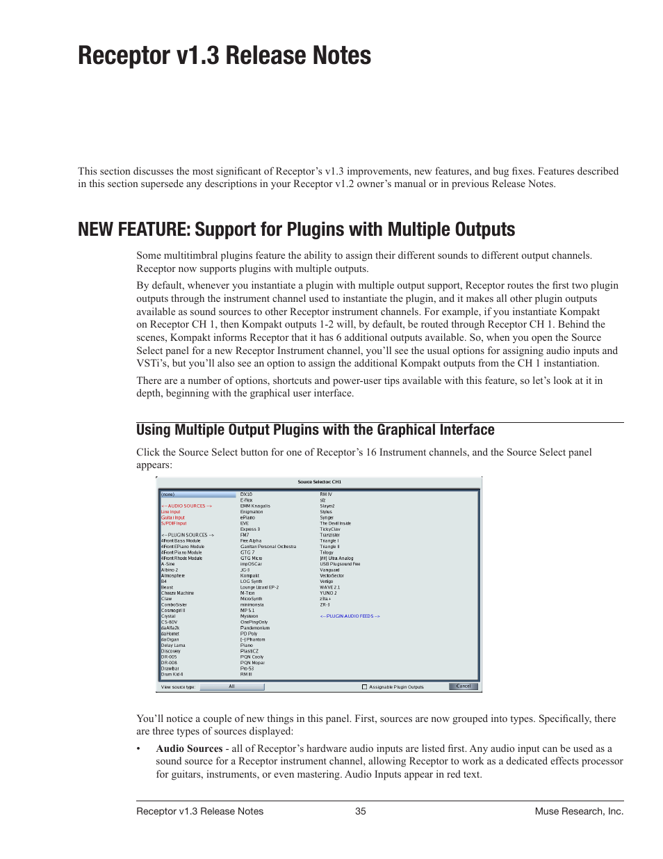 Receptor v1.3 release notes, New: support for plugins with multiple outputs | Muse Research Receptor v1.7 Release Notes User Manual | Page 35 / 62