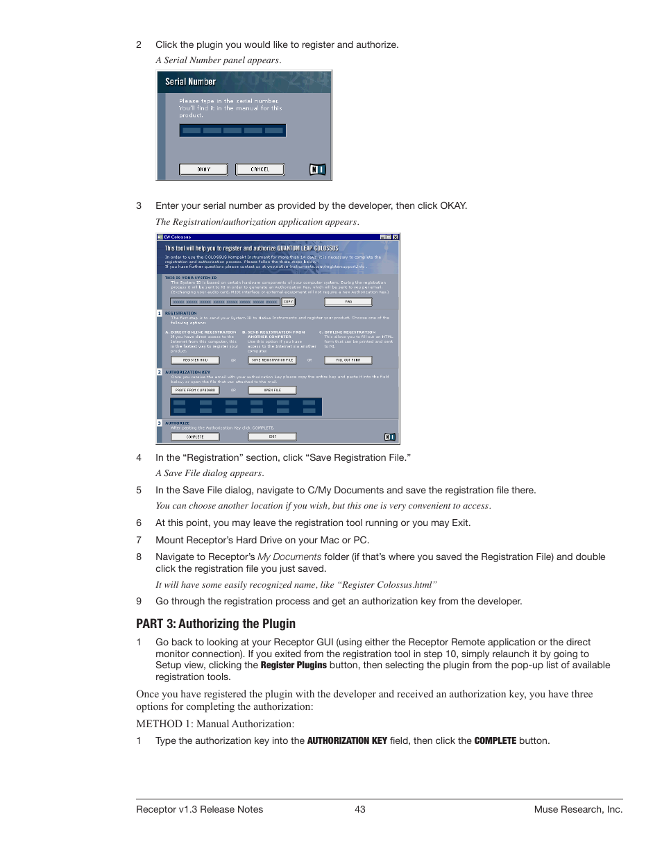 Part 3: authorizing the plugin | Muse Research Receptor v1.7 Release Notes User Manual | Page 43 / 62