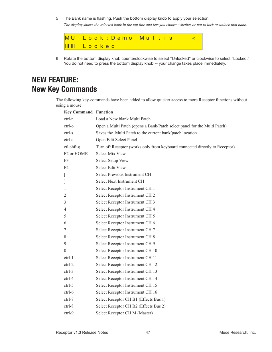 New: key commands, New feature: new key commands | Muse Research Receptor v1.7 Release Notes User Manual | Page 47 / 62