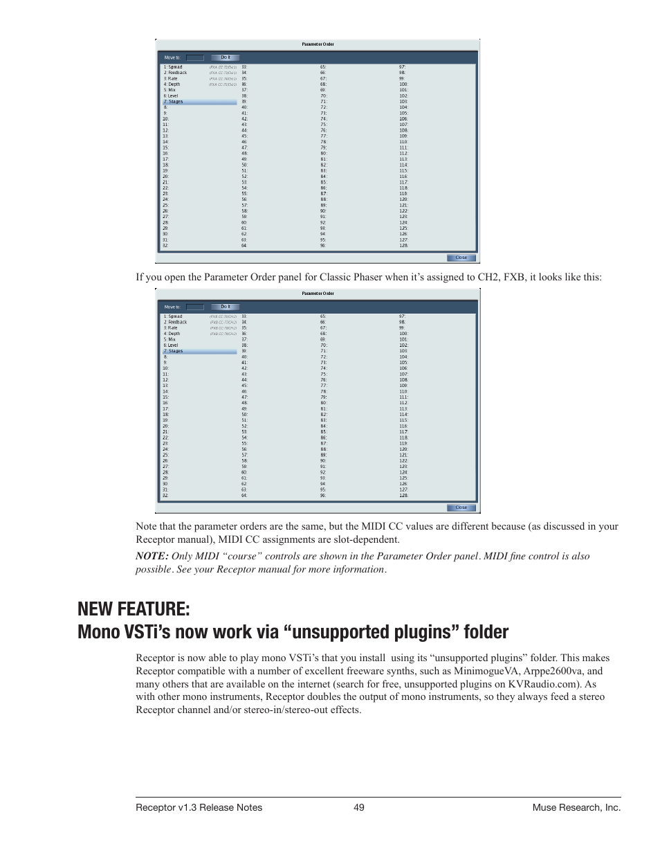 New: "unsupported" mono vsti’s | Muse Research Receptor v1.7 Release Notes User Manual | Page 49 / 62