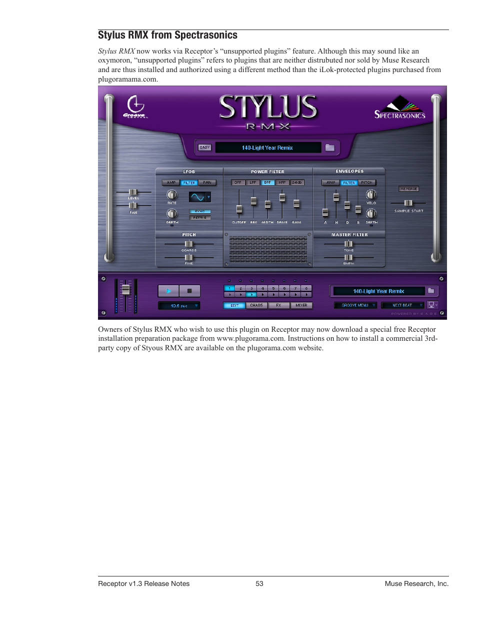 Stylus rmx from spectrasonics | Muse Research Receptor v1.7 Release Notes User Manual | Page 53 / 62