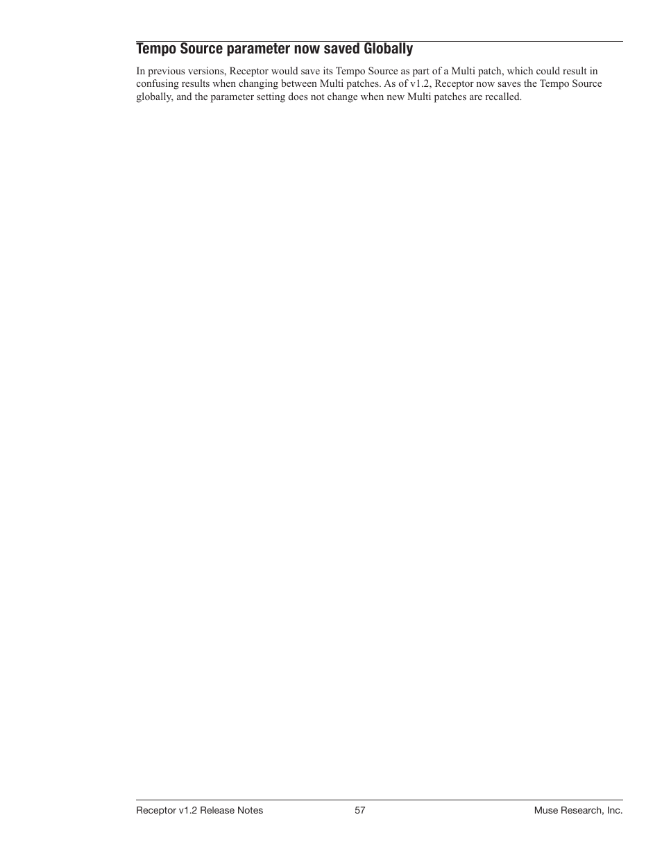 Tempo source parameter now saved globally | Muse Research Receptor v1.7 Release Notes User Manual | Page 57 / 62
