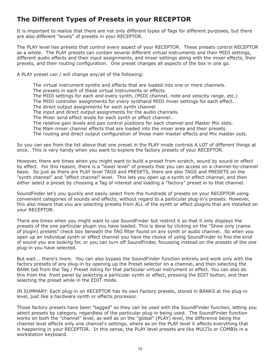 The different types of presets in your receptor | Muse Research Receptor V2.0.1 Software Update Manual User Manual | Page 10 / 46