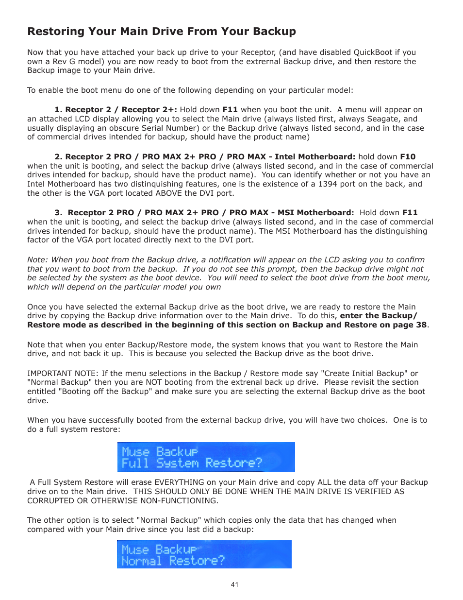 Restoring your main drive from your backup | Muse Research Receptor V2.0.1 Software Update Manual User Manual | Page 41 / 46