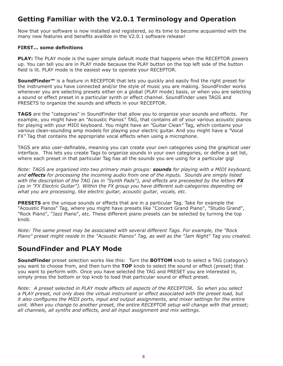 Soundfinder and play mode | Muse Research Receptor V2.0.1 Software Update Manual User Manual | Page 8 / 46