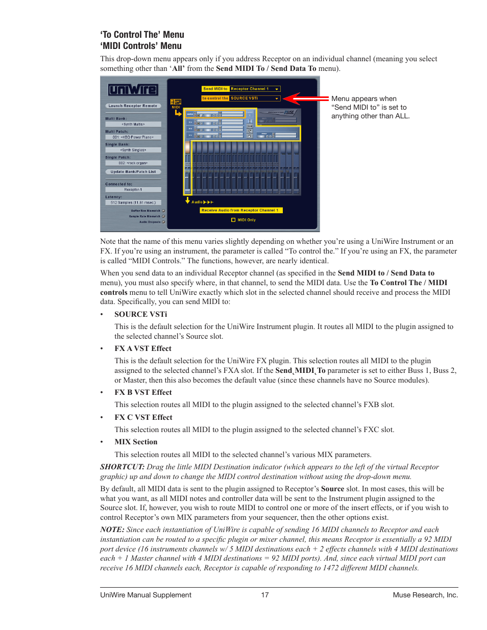 To control the (midi controls) menu | Muse Research UniWire manual supplement User Manual | Page 17 / 38