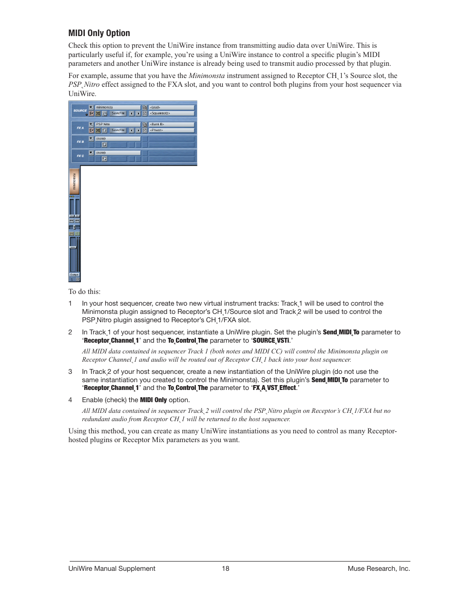 Midi only option | Muse Research UniWire manual supplement User Manual | Page 18 / 38