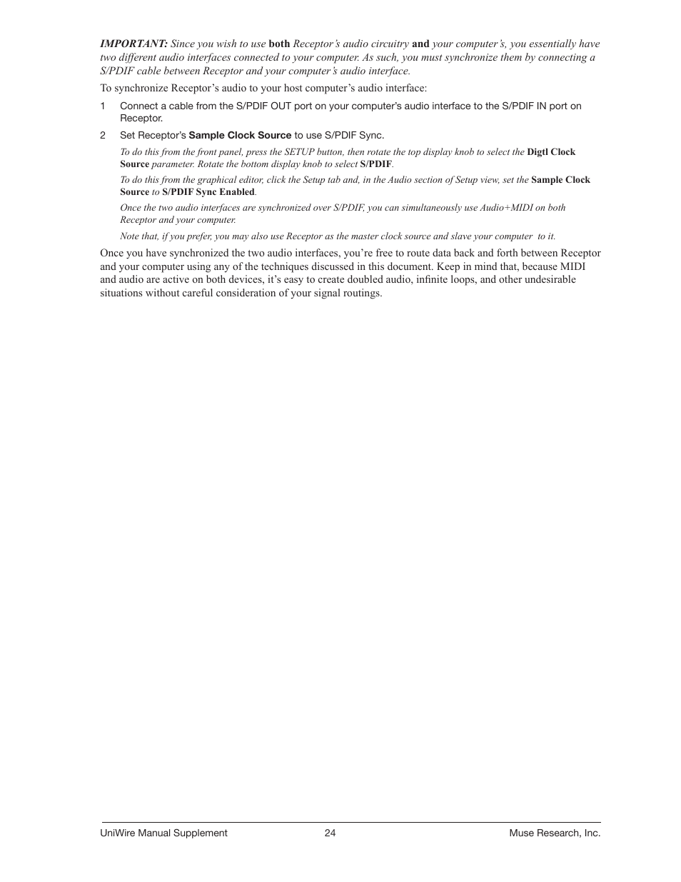 Muse Research UniWire manual supplement User Manual | Page 24 / 38