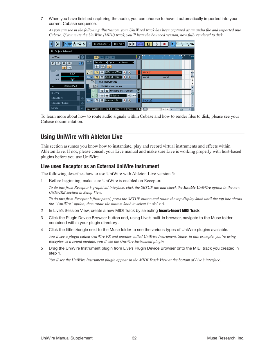 Using uniwire with ableton live | Muse Research UniWire manual supplement User Manual | Page 32 / 38