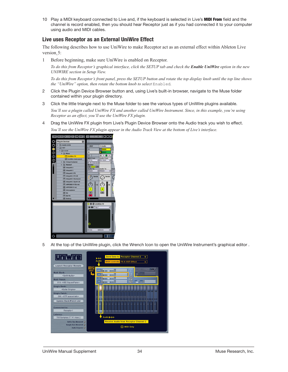 Live uses receptor as an external uniwire effect | Muse Research UniWire manual supplement User Manual | Page 34 / 38