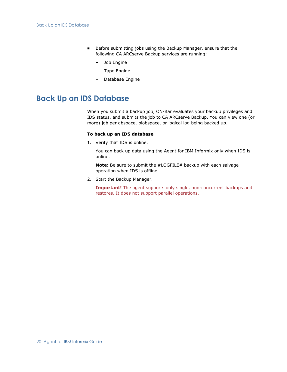 Back up an ids database | CA Technologies Agent for IBM R12.5 User Manual | Page 20 / 54