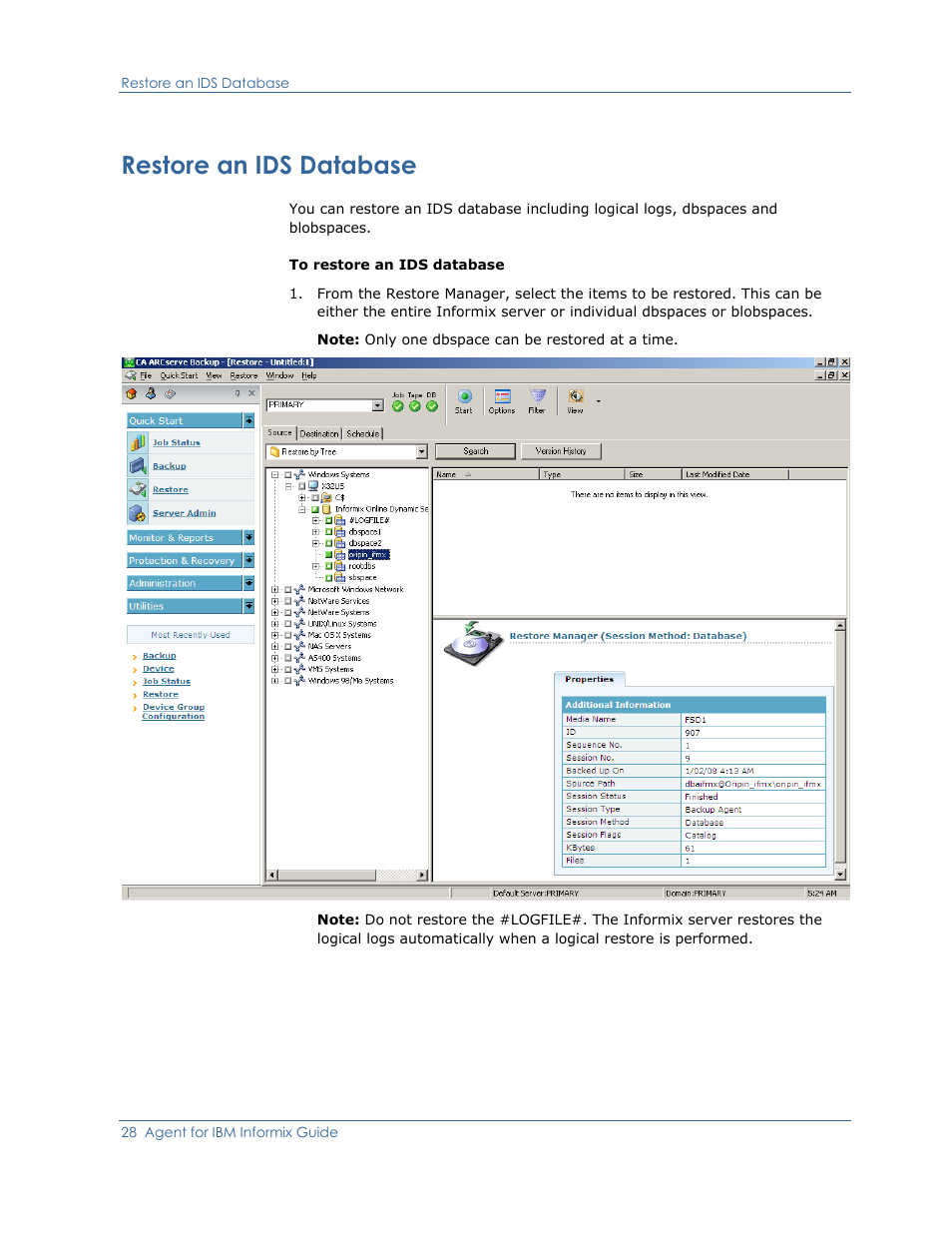 Restore an ids database | CA Technologies Agent for IBM R12.5 User Manual | Page 28 / 54