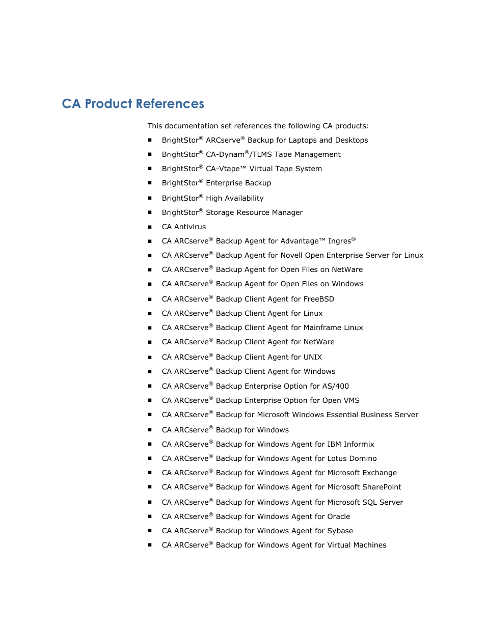 Ca product references | CA Technologies Agent for IBM R12.5 User Manual | Page 3 / 54