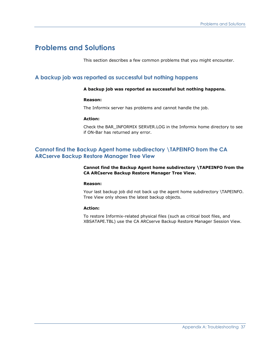 Problems and solutions | CA Technologies Agent for IBM R12.5 User Manual | Page 37 / 54