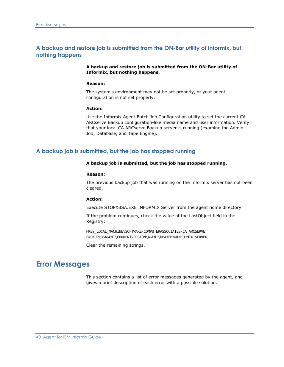 Error messages | CA Technologies Agent for IBM R12.5 User Manual | Page 40 / 54