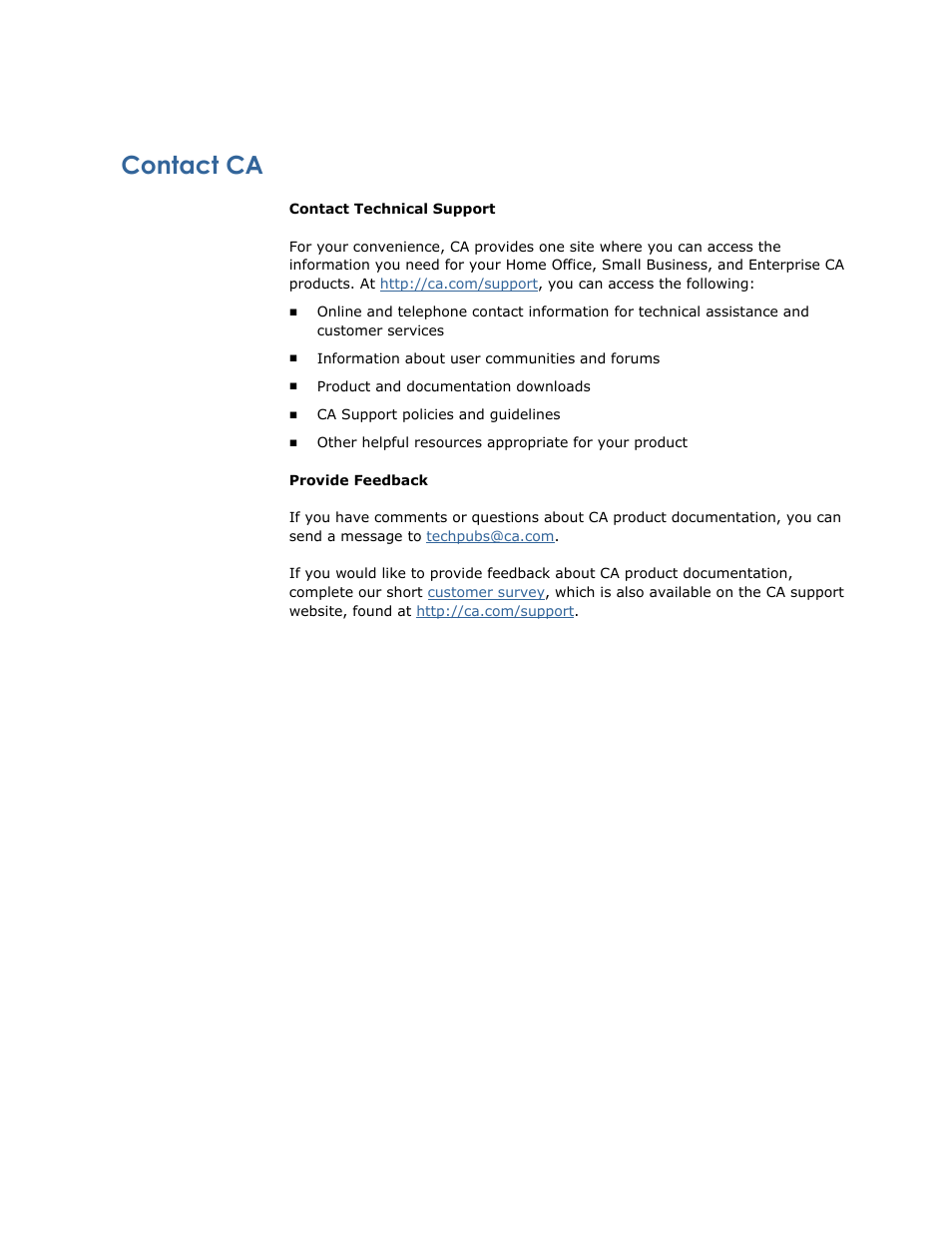 Contact ca | CA Technologies Agent for IBM R12.5 User Manual | Page 5 / 54