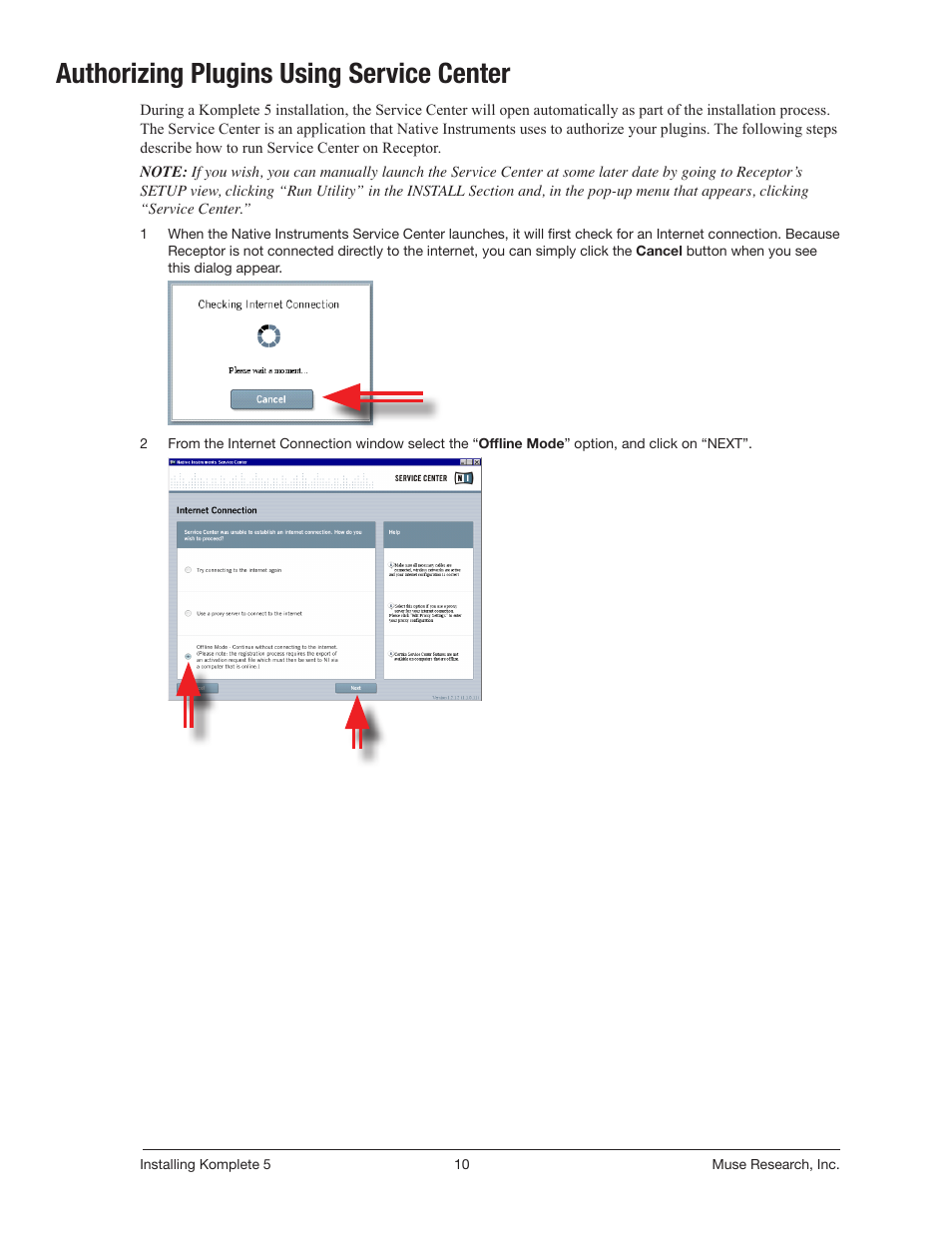Authorizing plugins using service center | Muse Research Direct Install - Installing Komplete 5 User Manual | Page 10 / 32