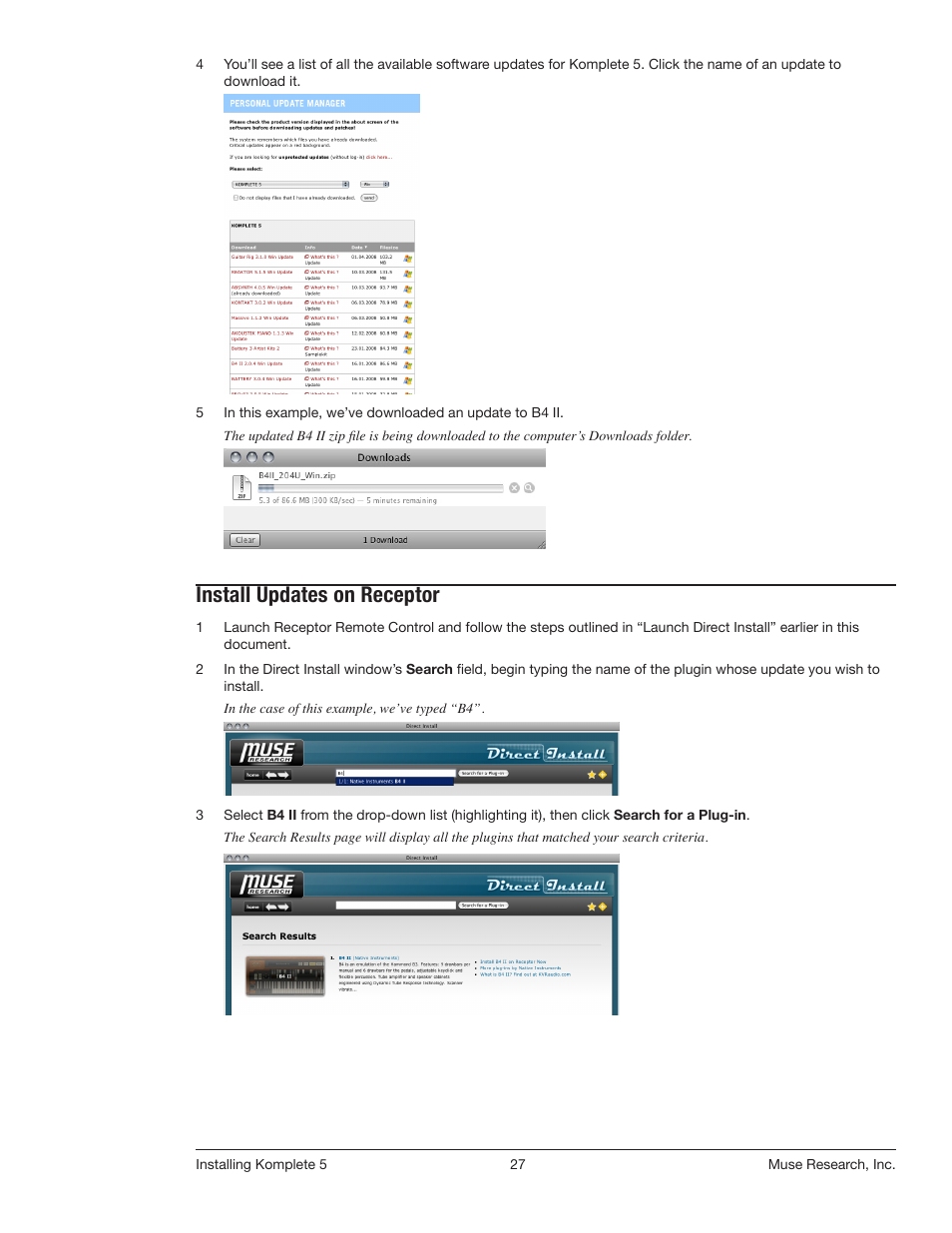 Install updates on receptor | Muse Research Direct Install - Installing Komplete 5 User Manual | Page 27 / 32