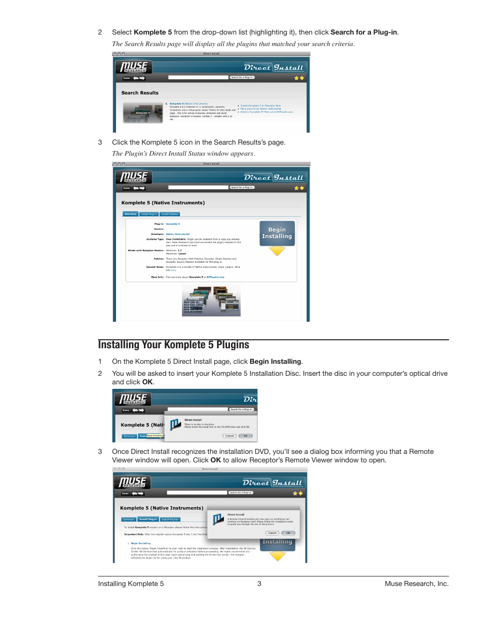Installing your komplete 5 plugins | Muse Research Direct Install - Installing Komplete 5 User Manual | Page 3 / 32