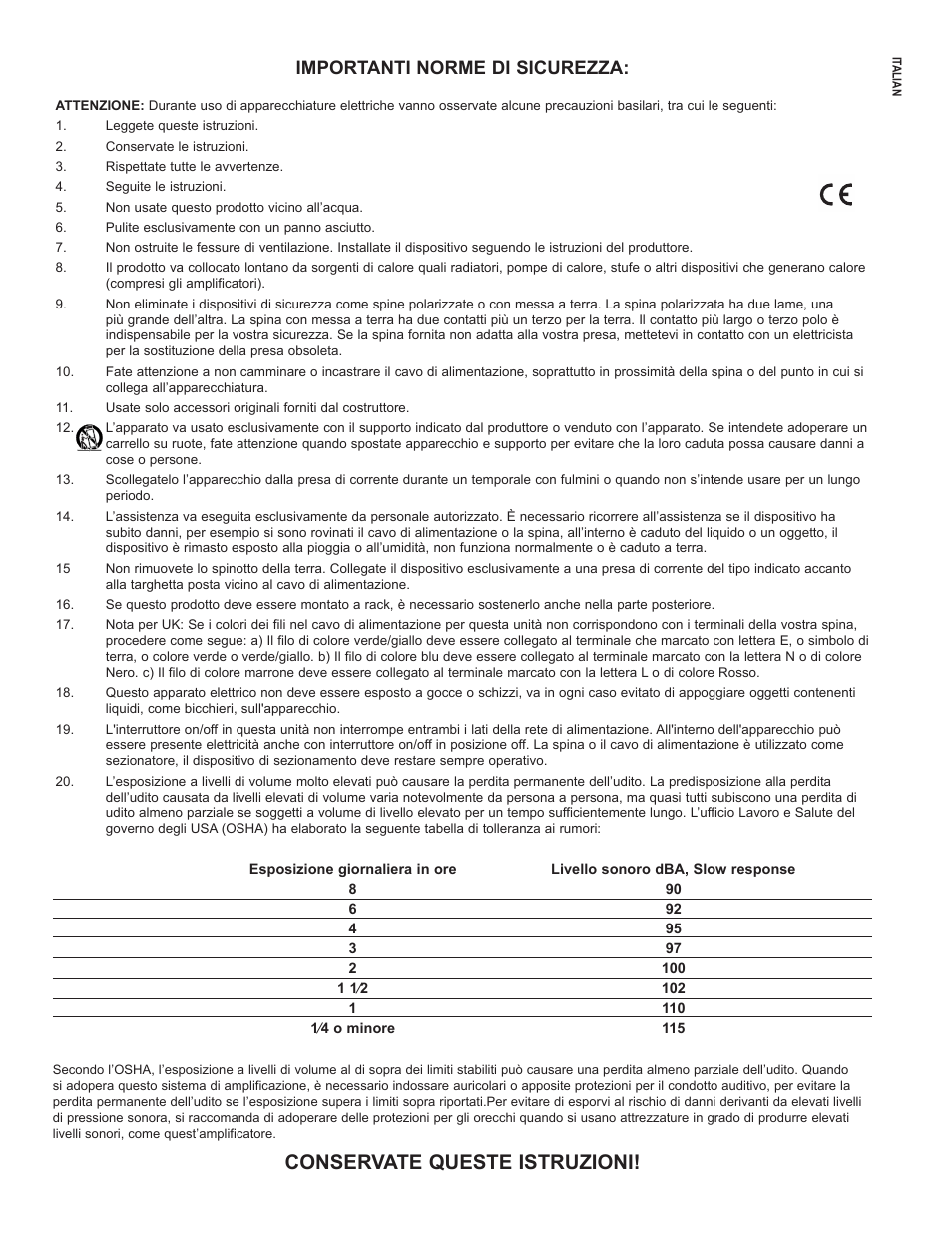 Conservate queste istruzioni, Importanti norme di sicurezza | Muse Research Musebox manual v1.0 User Manual | Page 10 / 52