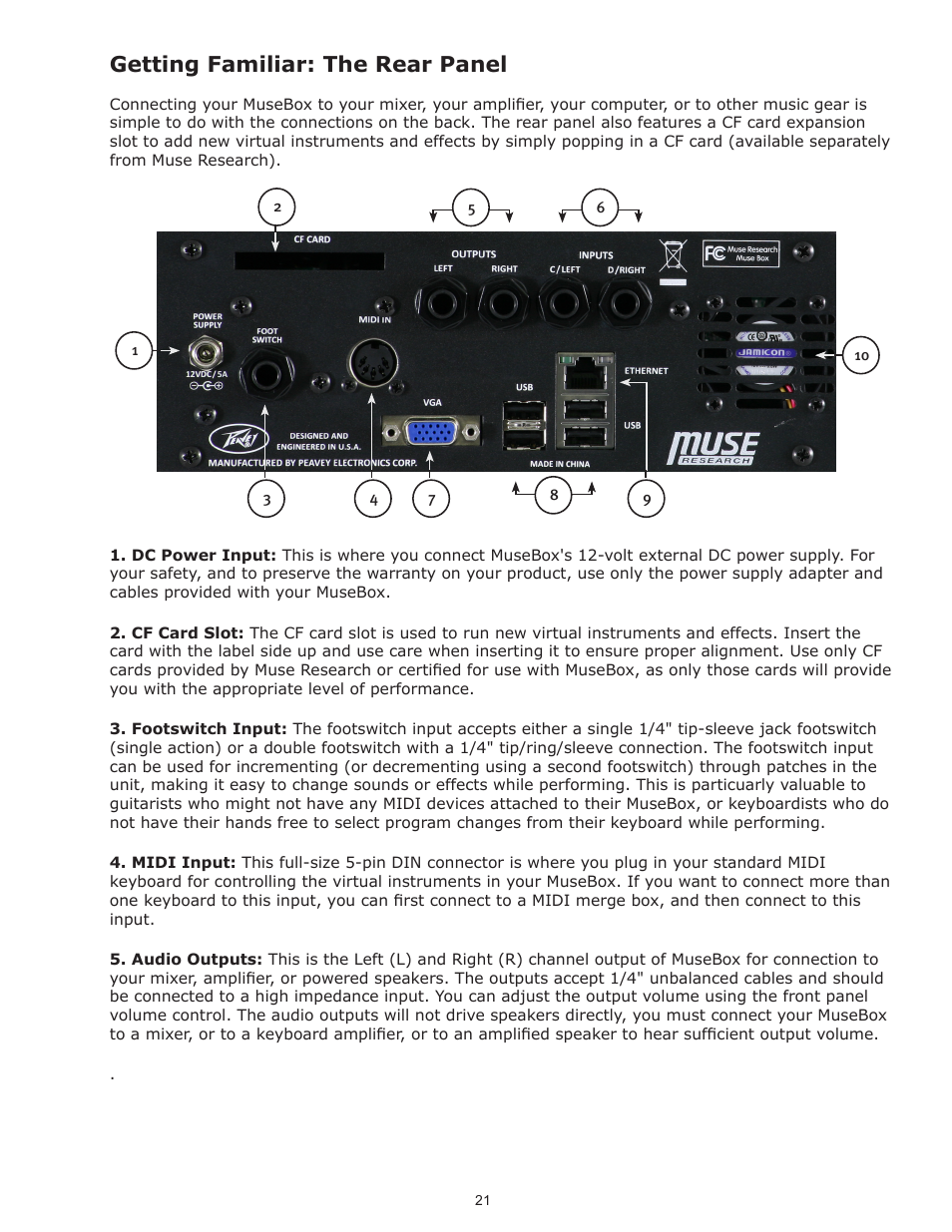 Getting familiar: the rear panel | Muse Research Musebox manual v1.0 User Manual | Page 21 / 52
