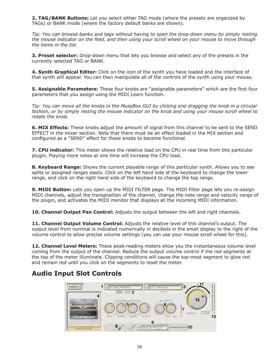 Audio input slot controls | Muse Research Musebox manual v1.0 User Manual | Page 39 / 52
