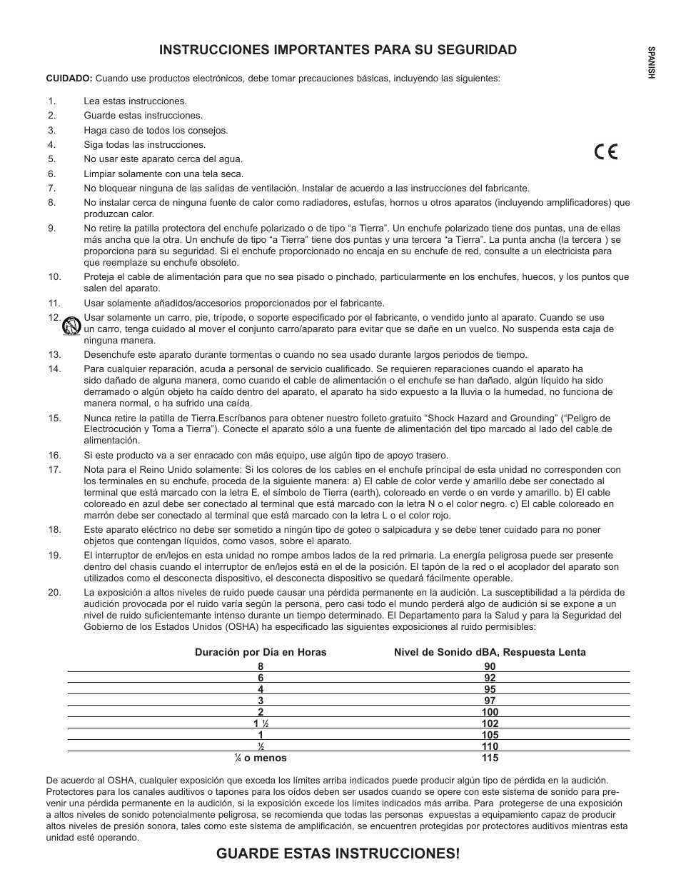 Guarde estas instrucciones, Instrucciones importantes para su seguridad | Muse Research Musebox manual v1.0 User Manual | Page 5 / 52