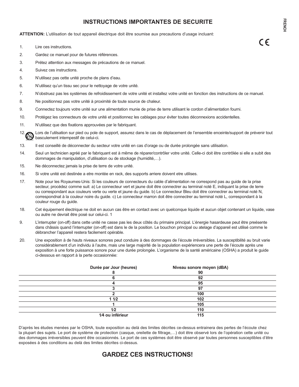 Gardez ces instructions, Instructions importantes de securite | Muse Research Musebox manual v1.0 User Manual | Page 6 / 52