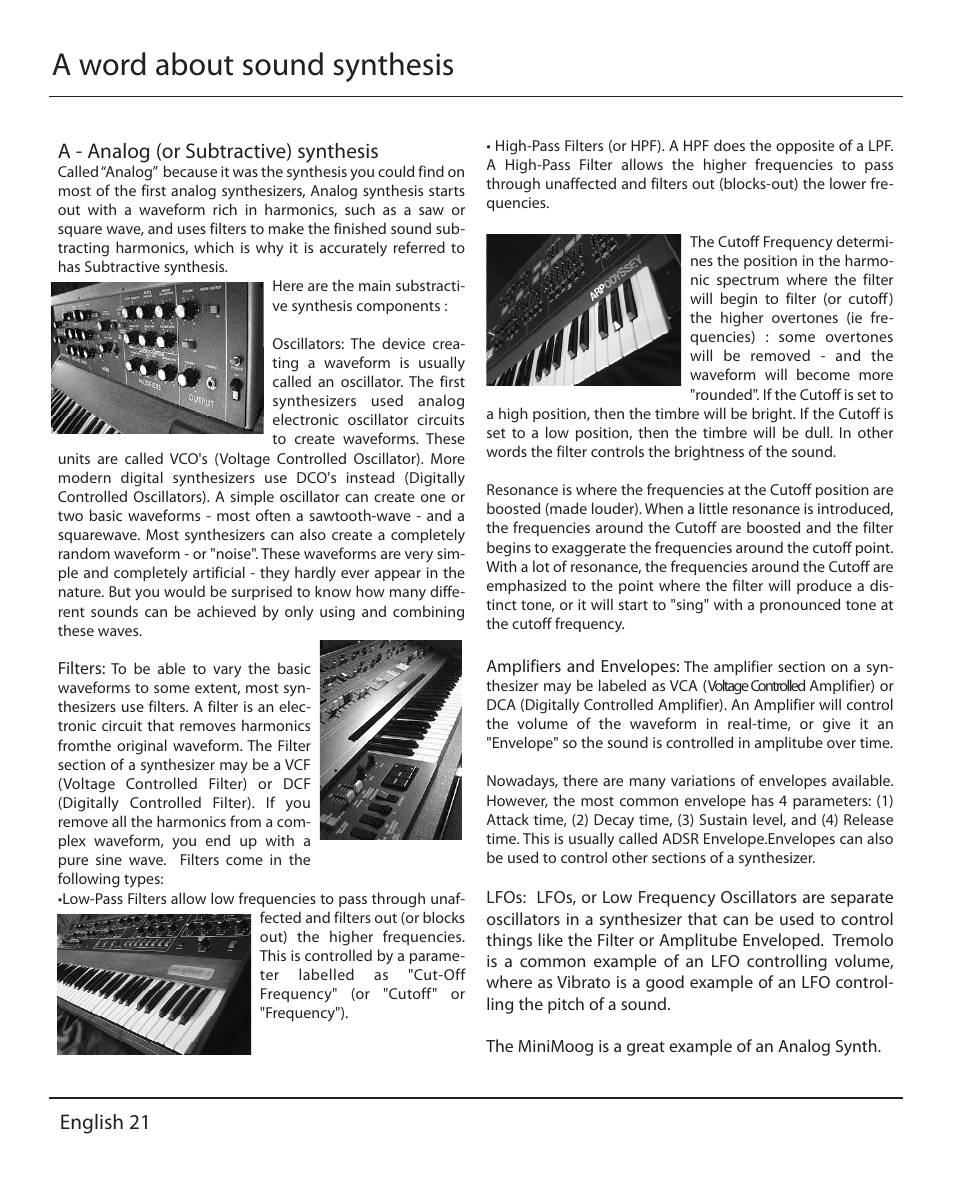 A word about sound synthesis, English 21 a - analog (or subtractive) synthesis | Muse Research MusePlayer manual v1.0 User Manual | Page 21 / 24